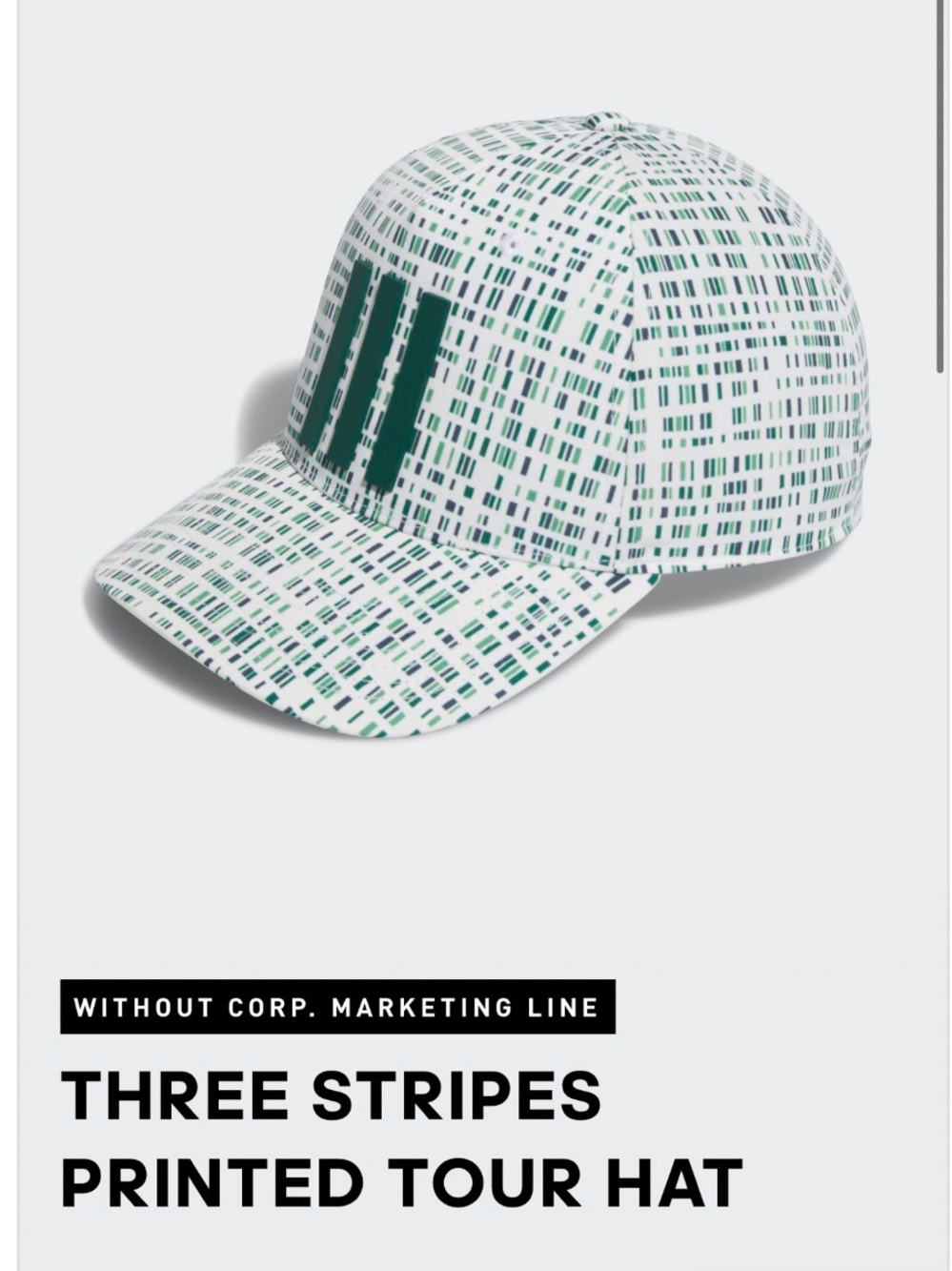 adidas White Hat with Green Stripe Print